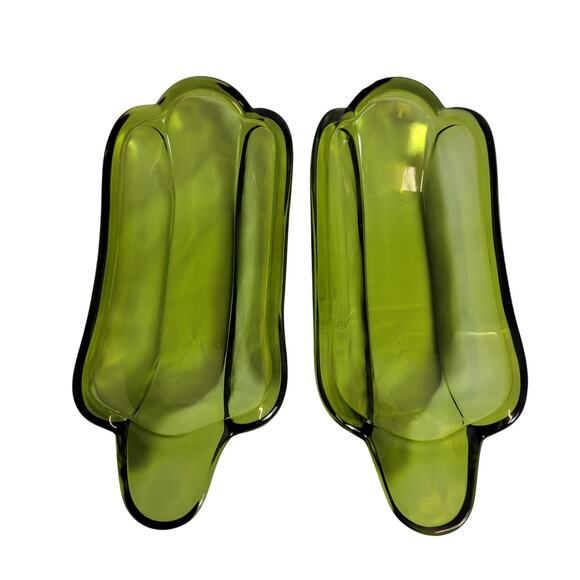 Green Glass Banana Boat Dishes Set of 2 Classic Indiana Glass 9” Vintage Dessert - Picture 1 of 4